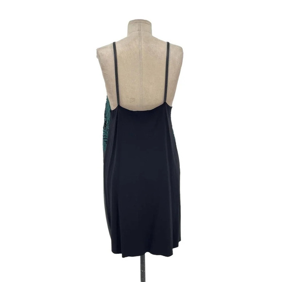 Zara Dress Faux Leather Crochet Embroidered Slip Mini‎ Black Green Size Large - Picture 6 of 7